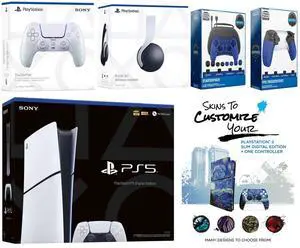 Sony Playstation 5 Slim Digital with White Pulse Headset, Extra Chroma Pearl Controller, Gamer Kit, Trigger Kit and MightySkins Decal Voucher + 1 Year CPS Extended Warranty