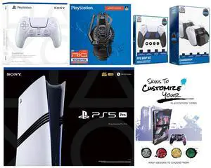 Sony Playstation 5 Pro Bundle with Extra Chroma Pearl Controller, Plantronics Headset, FPS Grip Kit, Dual Charge Dock and MightySkins Decal Voucher Plus 1 Year CPS Extended Warranty