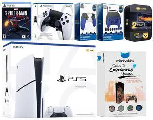 Sony Playstation 5 Slim Disc with Spider-Man: Miles Morales, Extra EDGE Controller, Gamer Kit, Trigger Kit and MightySkins Decal Voucher + 2 Year CPS Extended Warranty