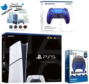 Sony PlayStation 5 Slim Digital with Extra Chroma Indigo Controller, Pro Gamer Starter Kit and MightySkins Decal Voucher