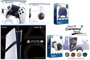 Sony Playstation 5 Pro Bundle with White Pulse Headset, Extra EDGE Controller, Pro Gamer Kit, Dual Charge Dock and MightySkins Decal Voucher Plus 1 Year CPS Extended Warranty