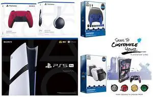 Sony Playstation 5 Pro Bundle with White Pulse Headset, Extra Cosmic Red Controller, Pro Gamer Kit, Dual Charge Dock and MightySkins Decal Voucher Plus 1 Year CPS Extended Warranty