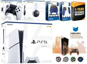 Sony Playstation 5 Slim Disc with White Pulse Headset, Extra EDGE Controller, Gamer Kit, Trigger Kit and MightySkins Decal Voucher + 1 Year CPS Extended Warranty