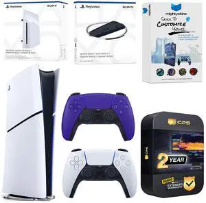 Sony PlayStation 5 Slim Digital Bundle with Disc Drive, Extra Controller, Vertical Stand, MightySkins Voucher and 2 Year Extended Warranty - Galactic Purple