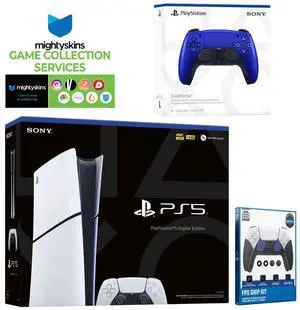 Sony PlayStation 5 Slim Digital with Extra Cobalt Blue Controller, FPS Grip Kit and MightySkins Game Pack Code
