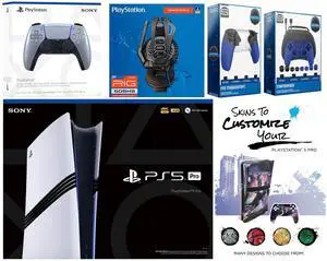 Sony Playstation 5 Pro Bundle with Extra Sterling Silver Controller, Plantronics Headset, Pro Gamer Kit, Trigger Kit and MightySkins Decal Voucher Plus 1 Year CPS Extended Warranty