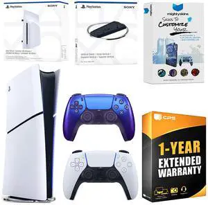 Sony PlayStation 5 Slim Digital Bundle with Disc Drive, Extra Controller, Vertical Stand, MightySkins Voucher and 1 Year Extended Warranty - Chroma Indigo