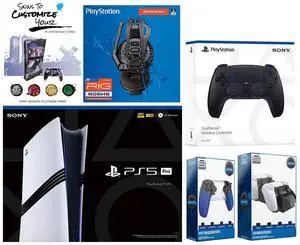 Sony Playstation 5 Pro Bundle with Extra Midnight Black Controller, Plantronics Headset, Trigger Stop Kit, Dual Charge Dock and MightySkins Decal Voucher