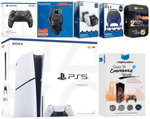 Sony Playstation 5 Slim Disc with Extra Gray Camo Controller, Plantronics Headset, Gamer Kit, Charge Dock and MightySkins Decal Voucher + 2 Year CPS Extended Warranty