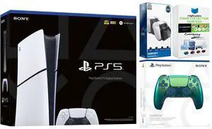 Sony PlayStation 5 Slim Digital with Extra Chroma Teal Controller, Dual Charging Dock and MightySkins Game Pack Code