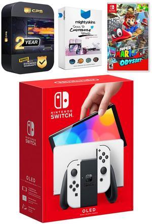 Nintendo Switch White OLED Console with Super Mario Odyssey, MightySkins Console and Controller Skin Voucher, and 2 Year CPS Extended Warranty