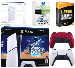 Sony PlayStation 5 Astro Bot Slim Digital Bundle with Disc Drive, Extra Controller, MightySkins Game Collection Services and 1 Year Extended Warranty - Volcanic Red Sony PlayStation 5 Astro Bot Slim Digital Bundle with Disc Drive, Extra Controller, MightySkins Game Collection Services and 1 Year Extended Warranty - Volcanic Red