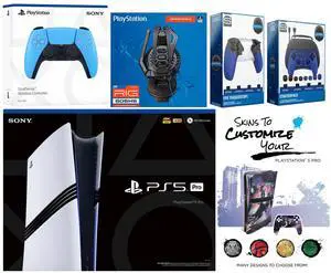 Sony Playstation 5 Pro Bundle with Extra Starlight Blue Controller, Plantronics Headset, Pro Gamer Kit, Trigger Kit and MightySkins Decal Voucher Plus 2 Year CPS Extended Warranty