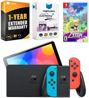 Nintendo Switch Neon Red & Blue OLED Console with The Legend Of Zelda: Echoes Of Wisdom, MightySkins Console and Controller Skin Voucher, and 1 Year CPS Extended Warranty