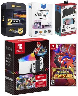 Nintendo Switch Mario Kart 8 Bundle OLED Console with Pokemon Scarlet, Surge Accessory Gaming Kit, MightySkins Console and Controller Skin Voucher and 2 Year CPS Extended Warranty