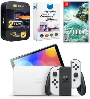 Nintendo Switch White OLED Console with The Legend of Zelda: Tears of the Kingdom, MightySkins Console and Controller Skin Voucher, and 2 Year CPS Extended Warranty