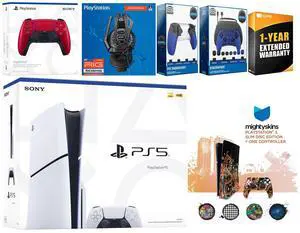 Sony Playstation 5 Slim Disc with Extra Volcanic Red Controller, Plantronics Headset, Gamer Kit, Trigger Kit and MightySkins Decal Voucher + 1 Year CPS Extended Warranty