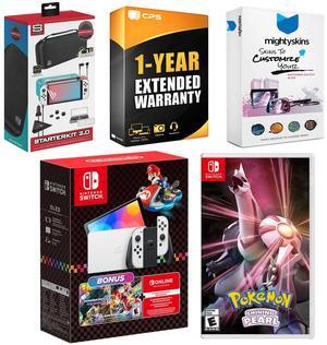 Nintendo Switch OLED Console Mario Kart 8 Deluxe Bundle with Pokemon Shining Pearl, Surge Accessory Gaming Kit, MightySkins Console and Controller Skin Voucher, and 1 Year CPS Extended Warranty