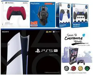 Sony Playstation 5 Pro Bundle with Extra Cosmic Red Controller, Plantronics Headset, Trigger Stop Kit, FPS Grip Kit and MightySkins Decal Voucher Plus 2 Year CPS Extended Warranty