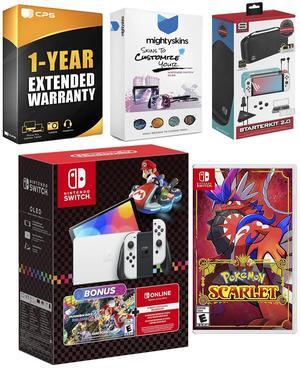 Nintendo Switch Mario Kart 8 Bundle OLED Console with Pokemon Scarlet, Surge Accessory Gaming Kit, MightySkins Console and Controller Skin Voucher and 1 Year CPS Extended Warranty