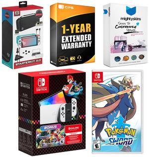 Nintendo Switch OLED Console Mario Kart 8 Deluxe Bundle with Pokemon Sword, Surge Accessory Gaming Kit, MightySkins Console and Controller Skin Voucher, and 1 Year CPS Extended Warranty