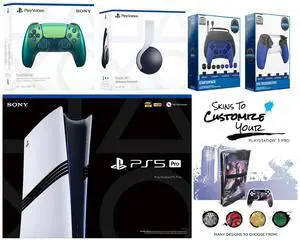 Sony Playstation 5 Pro Bundle with White Pulse Headset, Extra Chroma Teal Controller, Pro Gamer Kit, Trigger Kit and MightySkins Decal Voucher Plus 1 Year CPS Extended Warranty