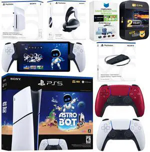 Sony PlayStation 5 Astro Bot Slim Digital Bundle with Disc Drive, Pulse Elite Headset, Extra Controller, PlayStation Portal, Vertical Stand, MightySkins Game Collection Services and 2 Year Extended W Sony PlayStation 5 Astro Bot Slim Digital Bundle with Disc Drive, Pulse Elite Headset, Extra Controller, PlayStation Portal, Vertical Stand, MightySkins Game Collection Services and 2 Year Extended W