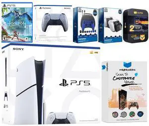 Sony Playstation 5 Slim Disc with Horizon Forbidden West, Extra Sterling Silver Controller, Gamer Kit, Charge Dock and MightySkins Decal Voucher + 2 Year CPS Extended Warranty