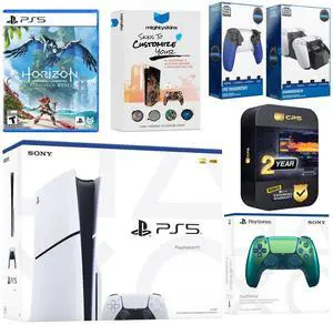 Sony Playstation 5 Slim Disc with Horizon Forbidden West, Extra Chroma Teal Controller, Trigger Stop Kit, Charge Dock and MightySkins Decal Voucher + 2 Year CPS Extended Warranty