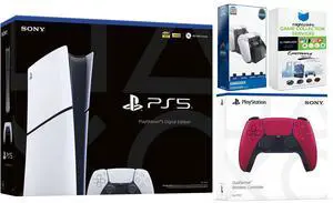 Sony PlayStation 5 Slim Digital with Extra Cosmic Red Controller, Dual Charging Dock and MightySkins Game Pack Code