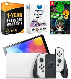 Nintendo Switch White OLED Console with Luigi's Mansion 3, MightySkins Console and Controller Skin Voucher, and 1 Year CPS Extended Warranty