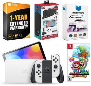 Nintendo Switch White OLED Console with Mario & Luigi: Brothership, Surge Accessory Gaming Kit, MightySkins Console and Controller Skin Voucher, and 1 Year CPS Extended Warranty