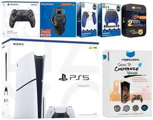 Sony Playstation 5 Slim Disc with Extra Gray Camo Controller, Plantronics Headset, Gamer Kit, Trigger Kit and MightySkins Decal Voucher + 2 Year CPS Extended Warranty