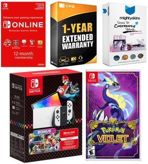 Nintendo Switch OLED Console Mario Kart 8 Bundle with Pokemon Violet, NSO 12 Month Family Membership, MightySkins Console and Controller Skin Voucher and 1 Year CPS Extended Warranty