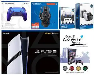 Sony Playstation 5 Pro Bundle with Extra Chroma Indigo Controller, Plantronics Headset, FPS Grip Kit, Dual Charge Dock and MightySkins Decal Voucher Plus 1 Year CPS Extended Warranty