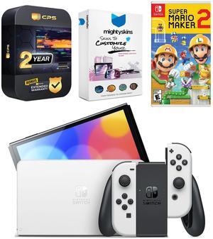 Nintendo Switch White OLED Console with Mario Maker 2, MightySkins Console and Controller Skin Voucher, and 2 Year CPS Extended Warranty