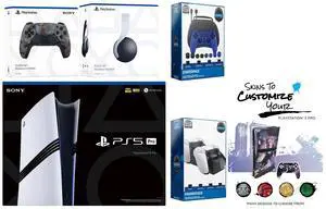 Sony Playstation 5 Pro Bundle with White Pulse Headset, Extra Gray Camo Controller, Pro Gamer Kit, Dual Charge Dock and MightySkins Decal Voucher Plus 1 Year CPS Extended Warranty
