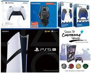 Sony Playstation 5 Pro Bundle with Extra White Controller, Plantronics Headset, Pro Gamer Kit, Trigger Kit and MightySkins Decal Voucher Plus 2 Year CPS Extended Warranty