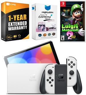 Nintendo Switch White OLED Console with Luigi's Mansion 2 HD, MightySkins Console and Controller Skin Voucher, and 1 Year CPS Extended Warranty