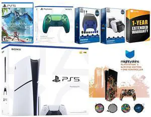 Sony Playstation 5 Slim Disc with Horizon Forbidden West, Extra Chroma Teal Controller, Gamer Kit, Charge Dock and MightySkins Decal Voucher + 1 Year CPS Extended Warranty