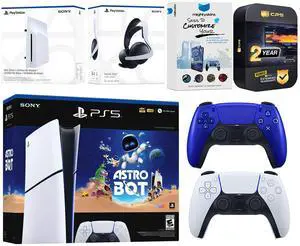 Sony PlayStation 5 Slim Digital Astro Bot Bundle with Disc Drive, Extra Controller, Pulse Elite Headset, MightySkins Voucher and 2 Year Extended Warranty - Cobalt Blue Sony PlayStation 5 Slim Digital Astro Bot Bundle with Disc Drive, Extra Controller, Pulse Elite Headset, MightySkins Voucher and 2 Year Extended Warranty - Cobalt Blue
