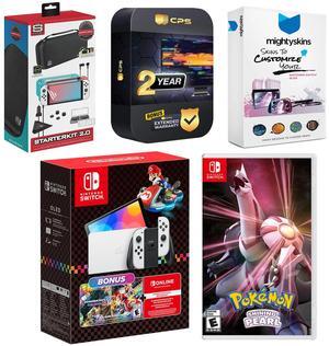 Nintendo Switch OLED Console Mario Kart 8 Deluxe Bundle with Pokemon Shining Pearl, Surge Accessory Gaming Kit, MightySkins Console and Controller Skin Voucher, and 2 Year CPS Extended Warranty