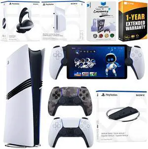 Sony PlayStation 5 Pro Digital Bundle with Disc Drive, Stand, Extra Controller, Pulse Elite Headset, PlayStation Portal, MightySkins Voucher and 1 Year Extended Warranty - Gray Camo