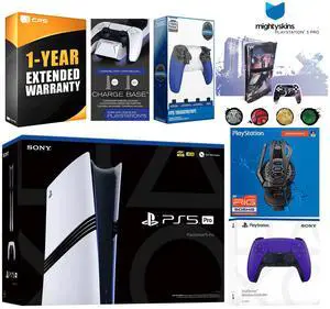 Sony Playstation 5 Pro Bundle with Extra Galactic Purple Controller, Plantronics Headset, Trigger Stop Kit, Dual Charge Dock and MightySkins Decal Voucher Plus 1 Year CPS Extended Warranty