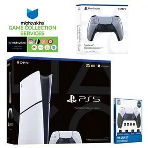 Sony PlayStation 5 Slim Digital with Extra Sterling Silver Controller, FPS Grip Kit and MightySkins Game Pack Code