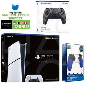 Sony PlayStation 5 Slim Digital with Extra Gray Camo Controller, Trigger Stop Kit and MightySkins Game Pack Code