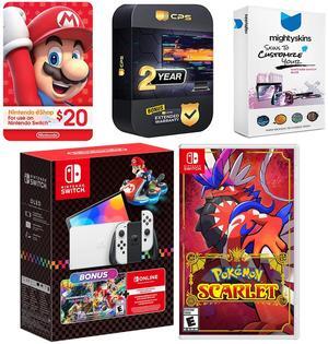 Nintendo Switch OLED Console Mario Kart 8 Bundle with Pokemon Scarlet, Nintendo $20 eShop Gift Card, MightySkins Console and Controller Skin Voucher, and 2 Year CPS Extended Warranty