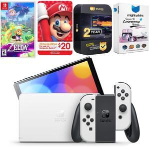Nintendo Switch White OLED Console with The Legend Of Zelda Echoes Of Wisdom, Nintendo $20 eShop Gift Card, MightySkins Console and Controller Skin Voucher, and 2 Year CPS Extended Warranty