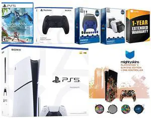 Sony Playstation 5 Slim Disc with Horizon Forbidden West, Extra Midnight Black Controller, Gamer Kit, Charge Dock and MightySkins Decal Voucher + 1 Year CPS Extended Warranty