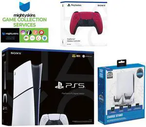 Sony PlayStation 5 Slim Digital with Extra Cosmic Red Controller, Charging USB HUB and MightySkins Game Pack Code